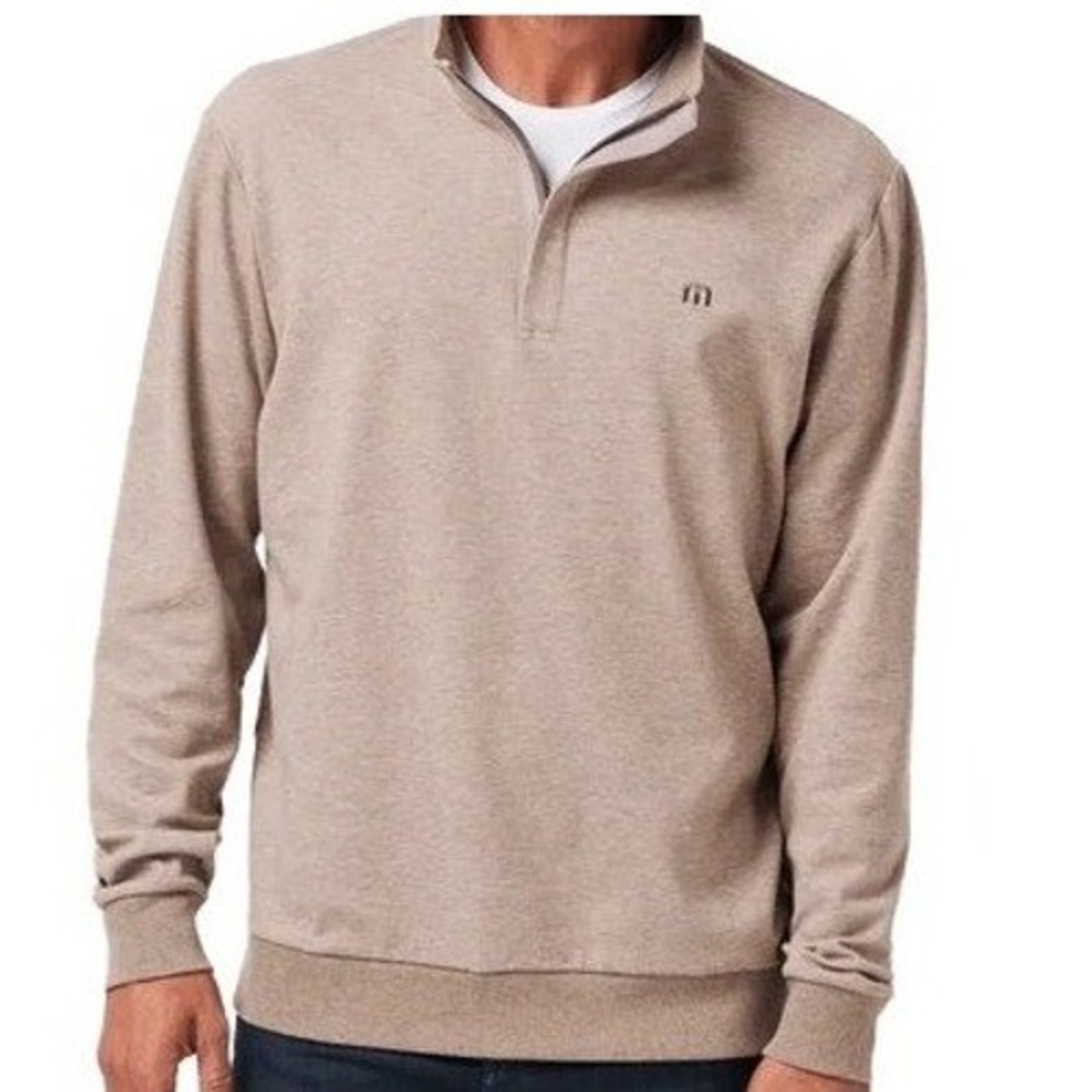 TravisMathew Quarter Zip Golf Pullover Heathered Tan Mens  Large L